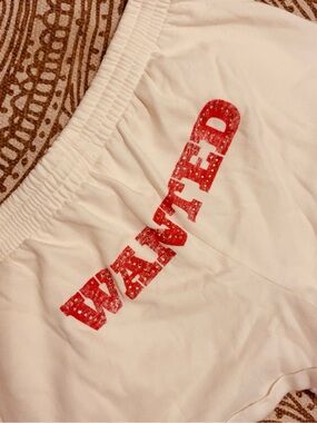 Victoria's Secret White Shorts with Pink 'Wanted' Glitter Print